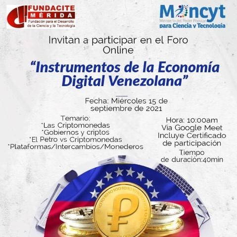 Diario Frontera, Frontera Digital,  FUNDACITE MÉRIDA, Tecnología, ,Fundacite Mérida dictará foro virtual sobre 
“Instrumentos de la Economía Digital Venezolana”