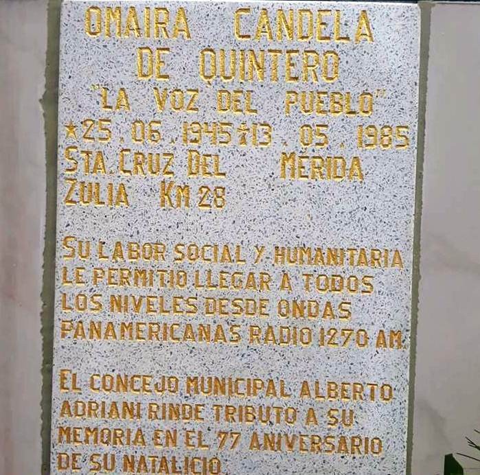 Diario Frontera, Frontera Digital,  Omaira Rosa Candela de Quintero, Panamericana, ,Develaron placa del busto de Omaira Rosa Candela de Quintero “La Voz del Pueblo”