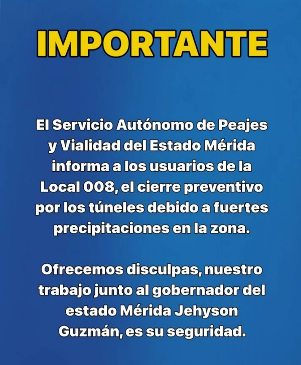 Diario Frontera, Frontera Digital,  PANAMERICANA, LOCAL 008, El Vigía Panamericana, ,Cerrada vía los túneles El Vigía - Mérida por fuertes lluvias