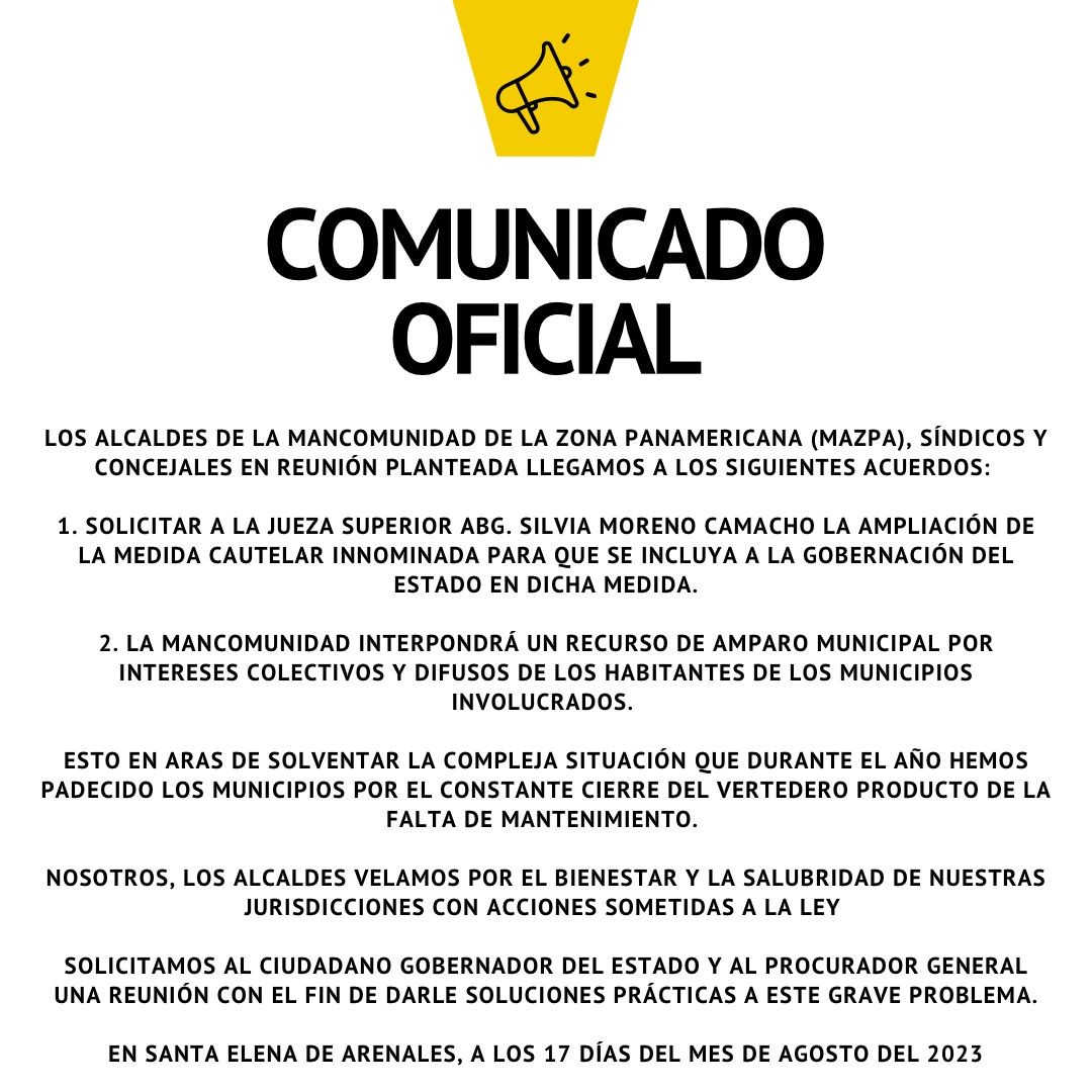 Diario Frontera, Frontera Digital,  ALCALDES MANCOMUNIDAD MAZPA, PANAMERICANA, El Vigía Panamericana, ,Comunicado oficial
ALCALDES MANCOMUNIDAD MAZPA