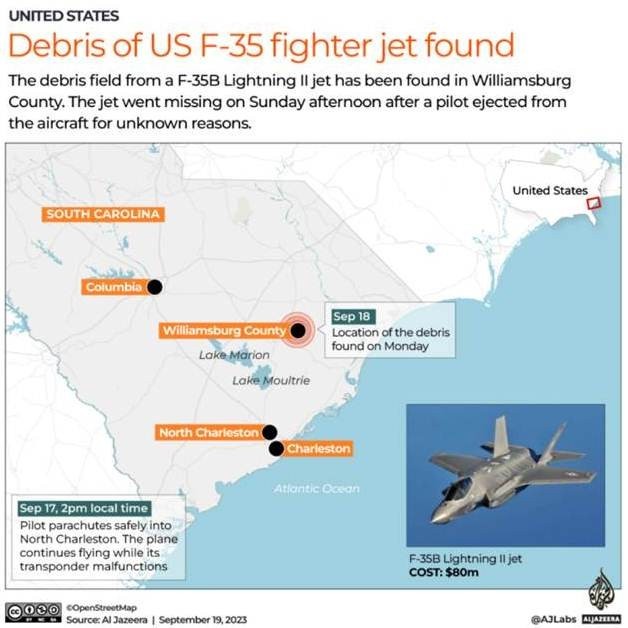 Diario Frontera, Frontera Digital,  F-35B, Internacionales, ,Apareció el F-35 que tenía de cabeza 
a militares de EEUU, cayó en Carolina del Sur