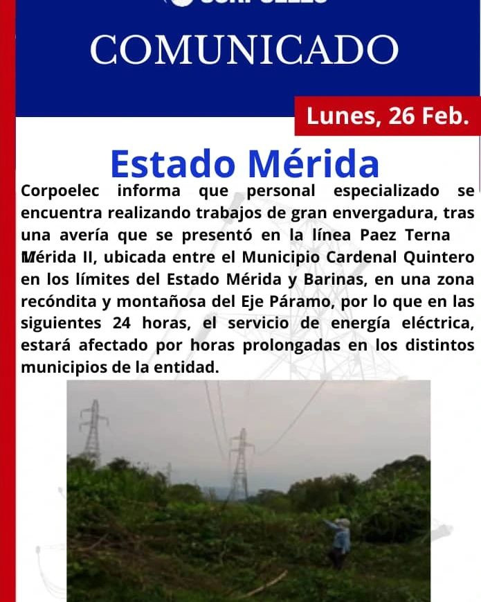 Diario Frontera, Frontera Digital,  Páramo, ,Trabajan en la recuperación de la línea 115 KV Páez - Mucubají - Mérida II