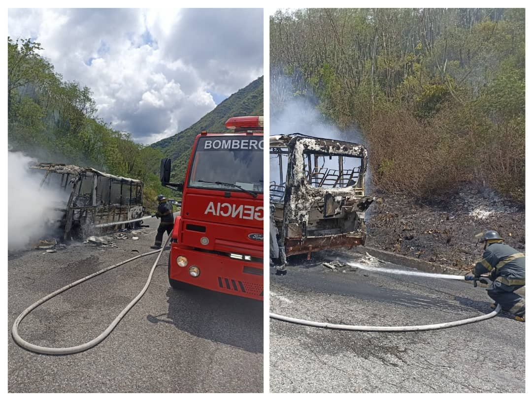 Diario Frontera, Frontera Digital,  Sucesos, ,Bomberos indagan causa del incendio de una unidad de transporte público en la autopista Rafael Caldera