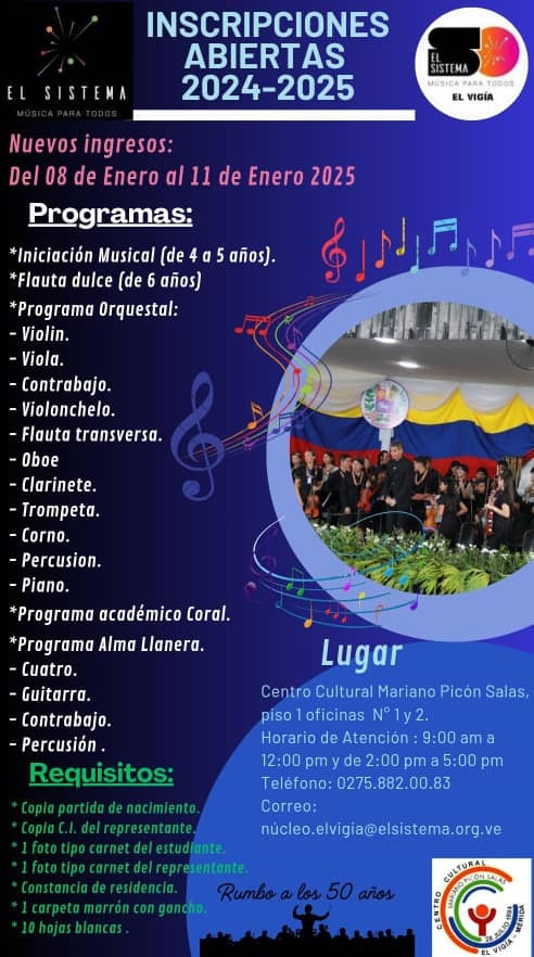 Diario Frontera, Frontera Digital,  El Vigía Panamericana, ,Abiertas las inscripciones en las diferentes escuelas de la Orquesta Sinfónica Juvenil e Infantil de El Vigía