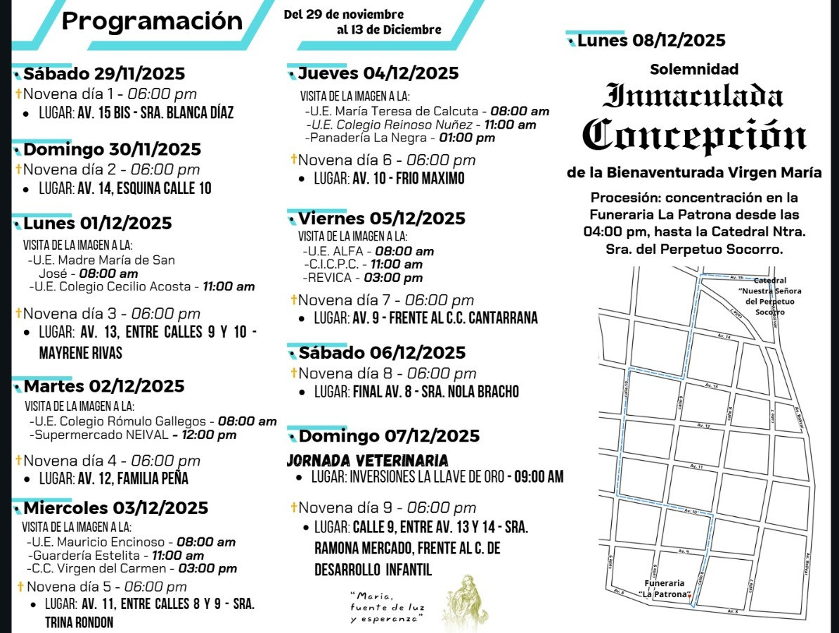 Diario Frontera, Frontera Digital,  El Vigía Panamericana, ,Comunidad de La Inmaculada en El Vigía,Comunidad de La Inmaculada inició peregrinación 
a la virgen de La Inmaculada Concepción en El Vigía