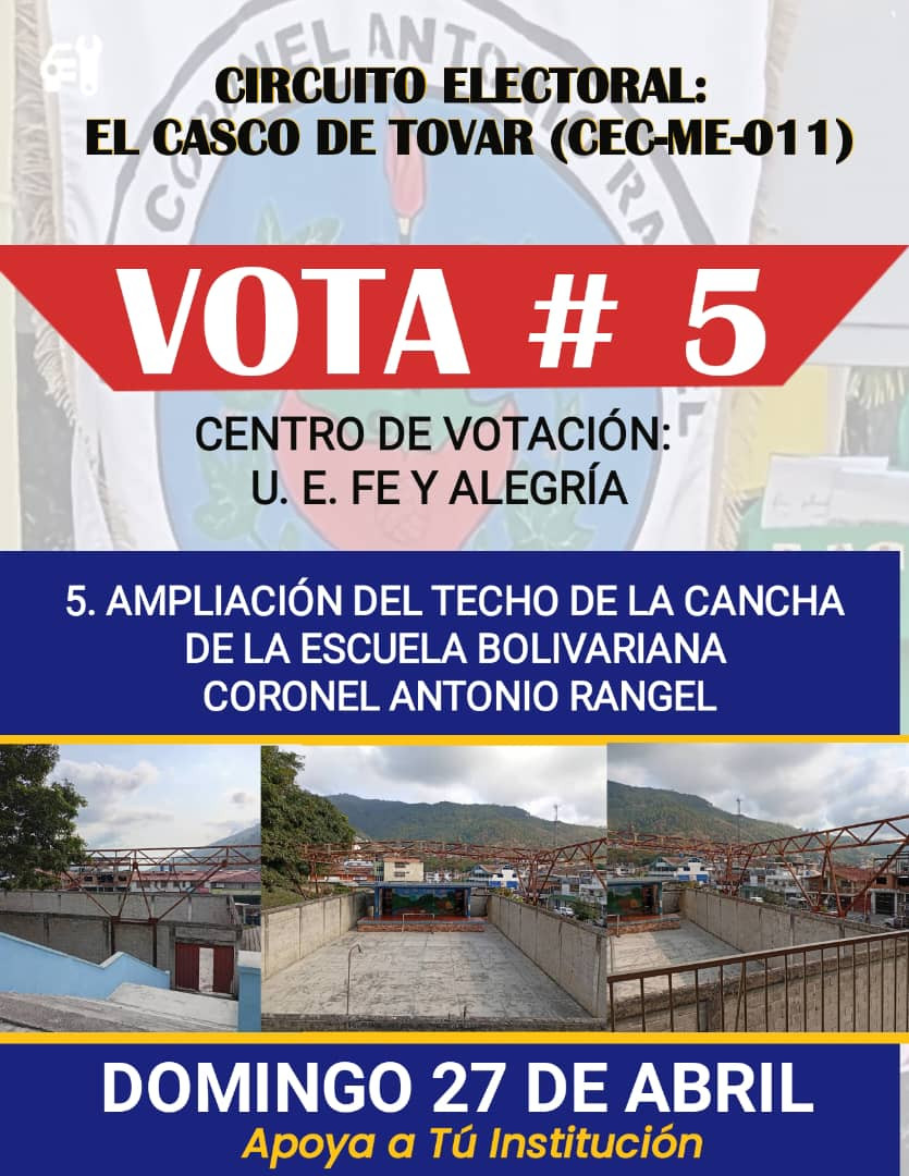 Diario Frontera, Frontera Digital, Mocoties, ,La Escuela Bolivariana Coronel Antonio Rangel espera lograr el apoyo de los tovareños en la Consulta Popular del domingo para lograr la ampliación del techo de la cancha