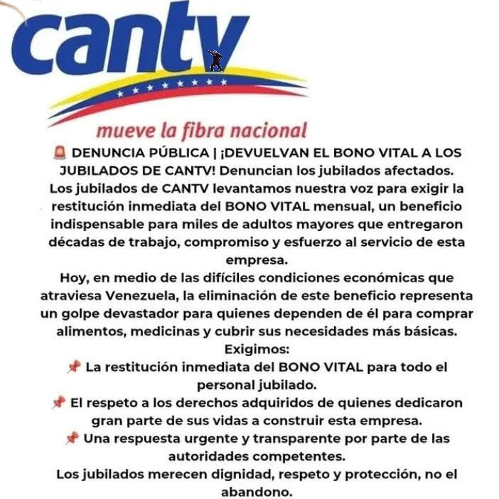 Frontera Digital,  Regionales,  Jubilados de Cantv llaman a protesta en Mérida por eliminación del Bono Vital