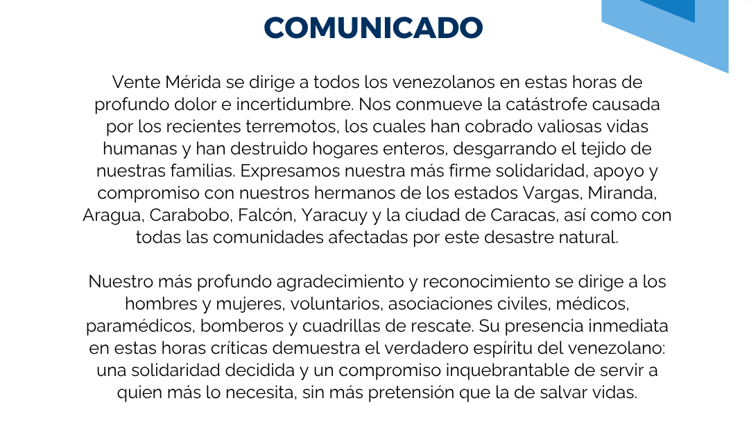https://www.fronteradigital.com.ve/COMUNICADO de Vente Mérida ante la tragedia: 
Transparencia, solidaridad y reconstrucción nacional